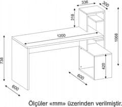 Hanah Home Psací stůl s regálem Side bílý/ořech