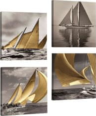 Hanah Home Sada obrazů Boats 4 ks 33x33 cm