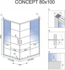 REA Sprchový kout CONCEPT 80x100 cm černý