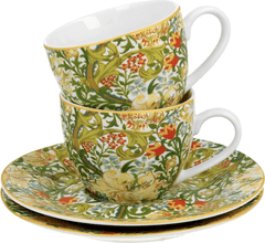 Dekorstyle Sada 2 ks porcelánových espresso hrnků Morris Golden Lilly 90 ml zelená