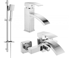 Mexen Sada baterií LIBRA DQ45 - nízká umyvadlová baterie + vanová baterie se sprchou chrom