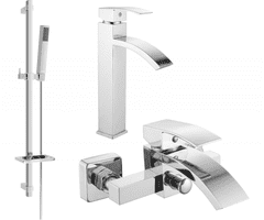 Mexen Sada baterií LIBRA DQ77 - vysoká umyvadlová baterie + vanová baterie se sprchou chrom