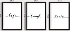 Hanah Home Sada obrazů Life Laugh Love 3 ks 24x29 cm