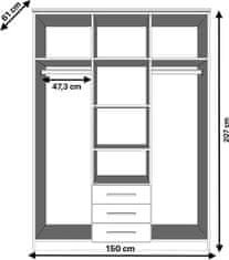 IDZCZAK MEBLE Šatní skříň SZANTAL 3D 150 cm bílá