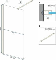 REA Sprchová zástěna Aero 80 cm černý mat