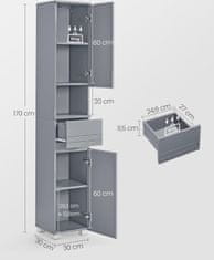 Songmics Vysoká koupelnová skříňka VASAGLE SWIFT šedá