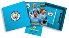 CurePink Oficiální dárkový set FC Manchester City: Kalendář - diář - propiska (31,4 x 31,4 x 4,1 cm)