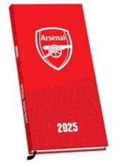 CurePink Slim diář 2025 FC Arsenal (8,3 x 16,5 x 1,5 cm)