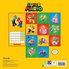 CurePink Oficiální nástěnný kalendář 2025 Nintendo: Super Mario (SQ 30,5 x 30,5|61 cm)