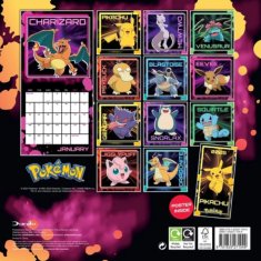 CurePink Oficiální nástěnný kalendář 2025 s plakátem: Pokémoni (SQ 30,5 x 30,5|61 cm)