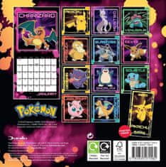 CurePink Oficiální dětský nástěnný mini kalendář 2025: Pokémon s plakátem (17,8 x 17,8|35,6 cm)