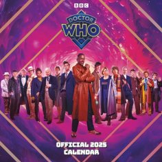 CurePink Oficiální nástěnný kalendář BBC 2025: Doctor Who Classic s plakátem (SQ 30,5 x 30,5|61 cm)