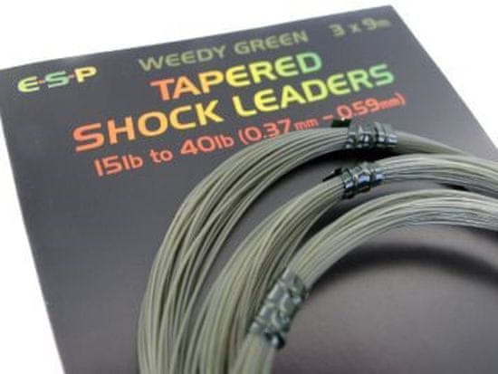 E.S.P ESP ujímané šokové návazce Tapered Shock Leaders Weedy Green 3x9m