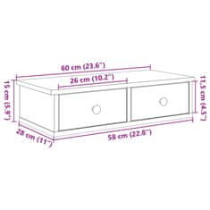 Vidaxl Nástěnná police se zásuvkami betonově šedá 60x25x15 cm kompozit