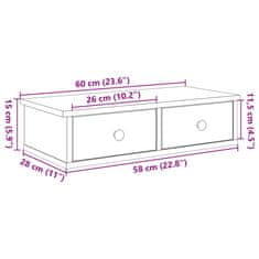 Vidaxl Nástěnná police se zásuvkami hnědý dub 60 x 25 x 15 cm kompozit