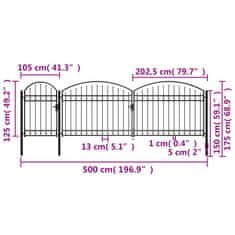 Vidaxl Zahradní plotová branka s obloukem ocelová 1,75 x 5 m černá