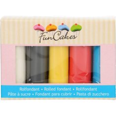 FunCakes Barevné potahovací hmoty 5x100g bílá, černá, žlutá, červená a modrá -