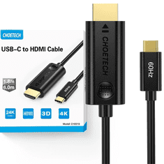 Choetech JEDNOSMĚRNÝ ADAPTÉROVÝ KABEL CHOETECH USB TYPU C (SAMEC) NA HDMI 2.0 (SAMEC) 4K 60 HZ 1,8 M ČERNÝ (CH0019)