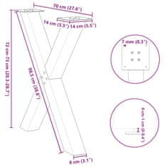 Vidaxl Nohy jídelního stolku ve tvaru X 3 ks 70x(72-73) cm ocel