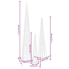 Vidaxl Sada akrylových světelných LED kuželů teplá bílá 60/90/120 cm