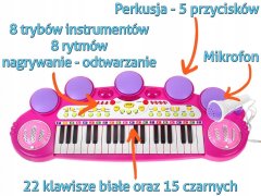 RAMIZ Růžová Hudební Sada Keyboard + Werble + Mikrofo