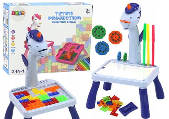 KECJA Mini Projektor Stolek Tetris 2V1 Jednorožec Modrý