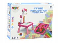 KECJA Mini Projektor Stolek Tetris 2V1 Jednorožec Modrý