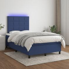 Vidaxl Box spring postel s matrací a LED modrá 120x190 cm textil