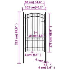 Vidaxl Zahradní branka s obloukem ocelová 100 x 175 cm černá