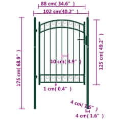 Vidaxl Zahradní branka s obloukem ocelová 100 x 125 cm zelená