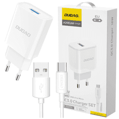 DUDAO DUDAO A4EU USB-A 2.1A NÁSTĚNNÁ NABÍJEČKA - BÍLÁ + USB-A - USB-C KABEL