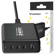 WOZINSKY WOZINSKY WGCSB 240W GAN NÁSTĚNNÁ NABÍJEČKA USB-A / 3 X USB-C - ČERNÁ