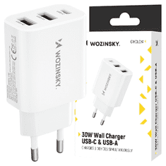 WOZINSKY WOZINSKY CWCUCW 30W USB-C / 2 X USB-A NÁSTĚNNÁ NABÍJEČKA - BÍLÁ