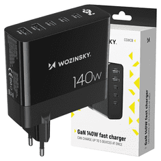 WOZINSKY WOZINSKY CGWCB 140W GAN NÁSTĚNNÁ NABÍJEČKA 3 X USB-C / 2 X USB-A - ČERNÁ