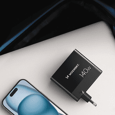 WOZINSKY WOZINSKY CGWCB 140W GAN NÁSTĚNNÁ NABÍJEČKA 3 X USB-C / 2 X USB-A - ČERNÁ