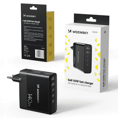 WOZINSKY WOZINSKY CGWCB 140W GAN NÁSTĚNNÁ NABÍJEČKA 3 X USB-C / 2 X USB-A - ČERNÁ