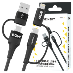 WOZINSKY WOZINSKY WNBAA 4V1 KABEL 2X USB-C 1X USB-A 1X LIGHTNING 60W 1 M - ČERNÝ