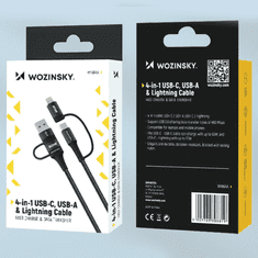 WOZINSKY WOZINSKY WNBAA 4V1 KABEL 2X USB-C 1X USB-A 1X LIGHTNING 60W 1 M - ČERNÝ