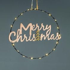 ACA ACA Lighting Vánoční závěsná dekorace kruh MERRY CHRISTMAS 20 MINI LED teplá bílá na baterie 2xCR2032 (součástí) IP20 průměr 26cm napájecí kabel 30cm X062019260