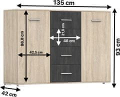 IDZCZAK MEBLE Komoda 2D4S WENECJA 135 cm dub sonoma/borovice norská černá