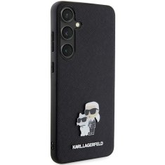 Karl Lagerfeld Originální kryt KARL LAGERFELD hardcase Saffiano Karl & Choupette Metal Pin KLHCS24SPSAKCMPK pro Samsung Galaxy S24 , barva černá