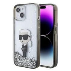 Karl Lagerfeld hard silikonový obal iPhone 15 6.1" Transparentní Liquid Glitter Ikonik