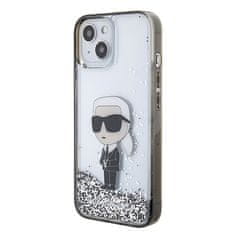 Karl Lagerfeld hard silikonový obal iPhone 15 6.1" Transparentní Liquid Glitter Ikonik