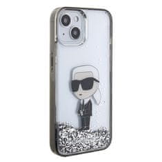 Karl Lagerfeld hard silikonový obal iPhone 15 6.1" Transparentní Liquid Glitter Ikonik