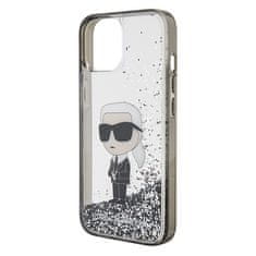 Karl Lagerfeld hard silikonový obal iPhone 15 6.1" Transparentní Liquid Glitter Ikonik