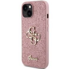 Guess hard kryt na iPhone 15 PLUS 6.7" Pink Glitter Script Big 4G