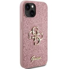 Guess hard kryt na iPhone 15 PLUS 6.7" Pink Glitter Script Big 4G