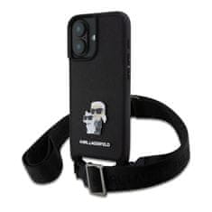 Karl Lagerfeld Hard silikonový kryt na iPhone 16 6.1" Karl Lagerfeld Saffiano Karl&Choupette Metal Pin CBDY Strap Černý