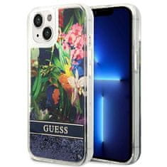 Guess GUHCP14SLFLSB hard silikonové pouzdro iPhone 14 6.1" blue Flower Liquid Glitter