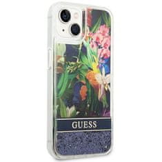 Guess GUHCP14SLFLSB hard silikonové pouzdro iPhone 14 6.1" blue Flower Liquid Glitter